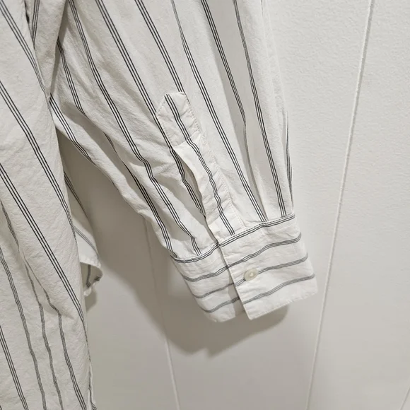 Hudson North Oversized Striped Button Down Shirt Cotton Blue White Drop Shoulder - Picture 4 of 9